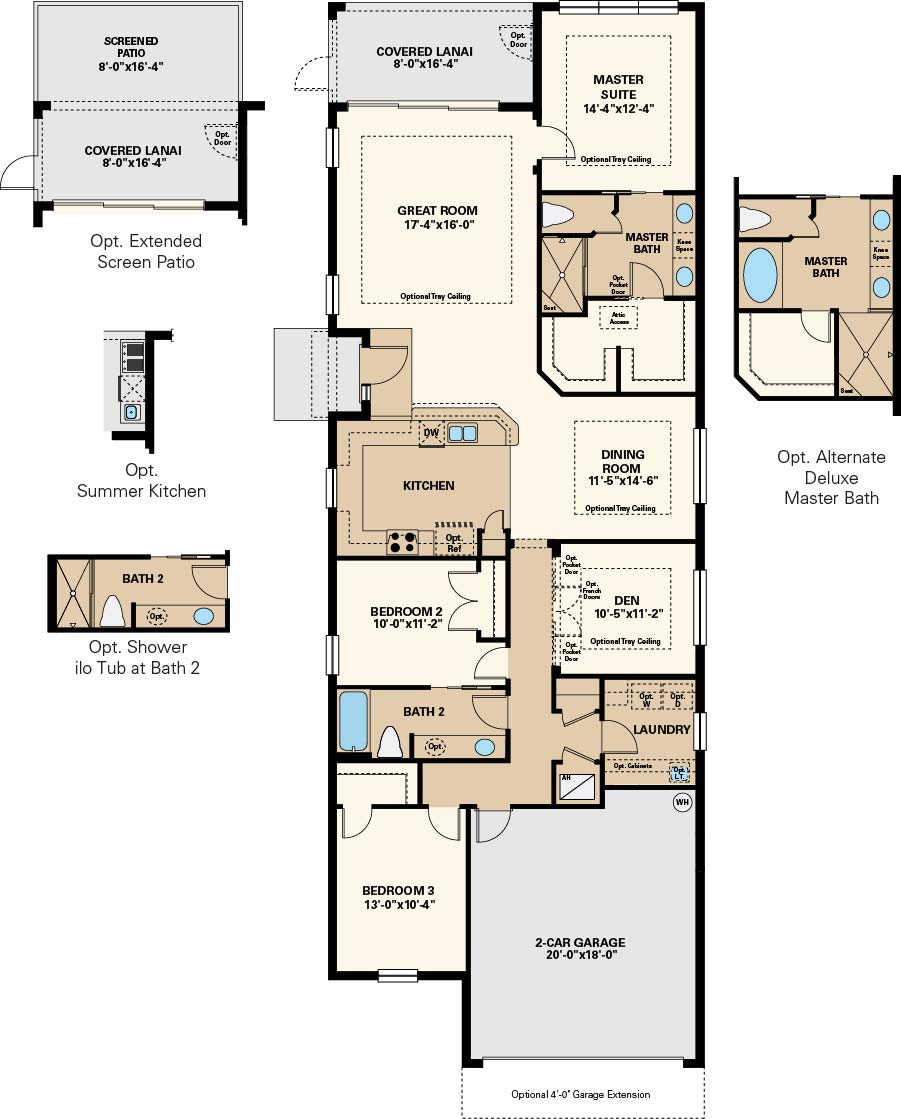 Arezzo Floor Plan at Hacienda Lakes, Naples by Taylor Morrison, 1,926 Square Feet, 3 Bedrooms, 2 Baths, 2 Garage, 1 Story